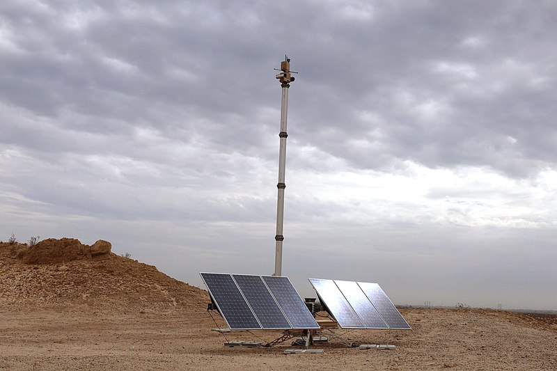 An AST in Imperial County, Calif. An Autonomous Surveillance Tower in a desert landscape.