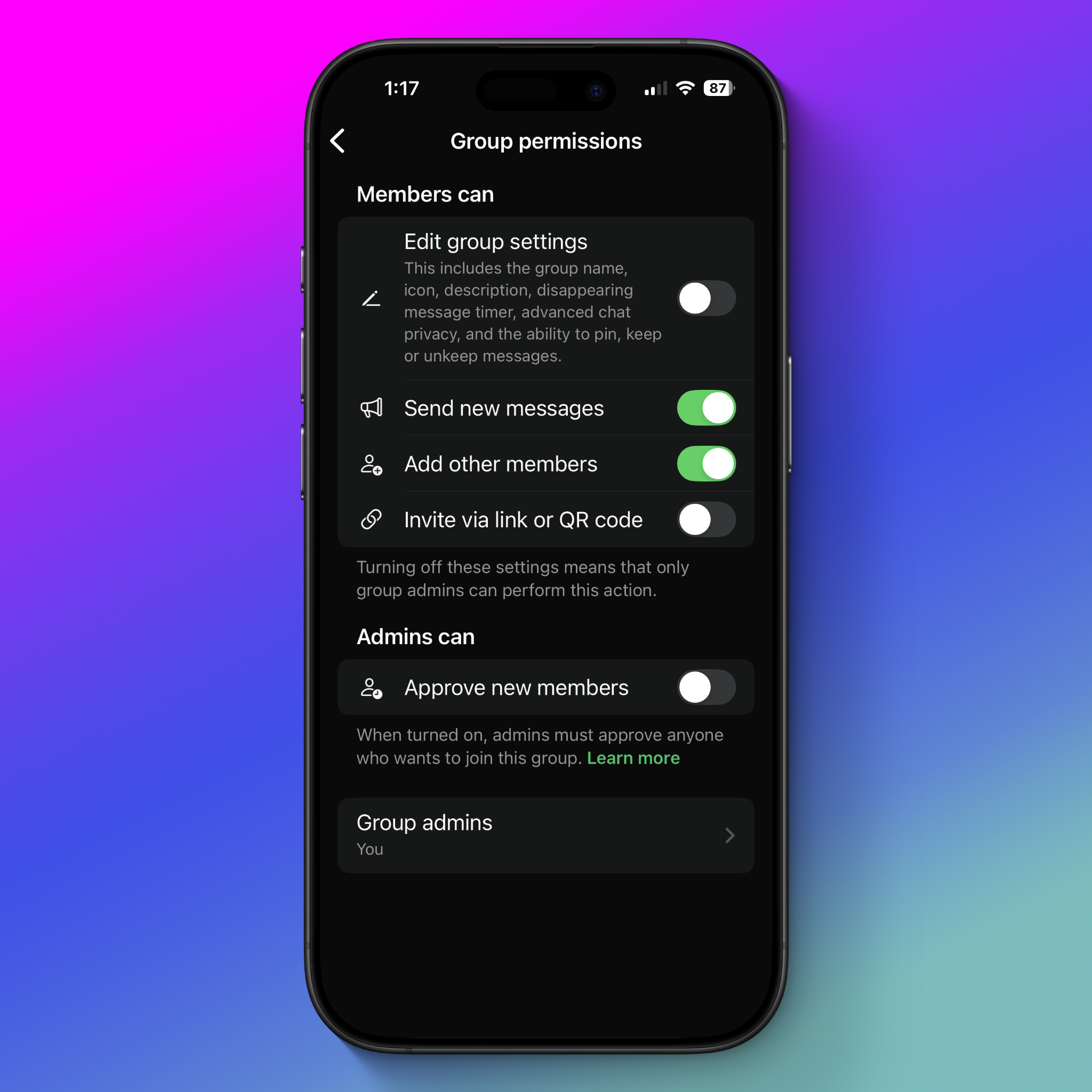 whatsapp group permissions screen whatsapp group permissions screen