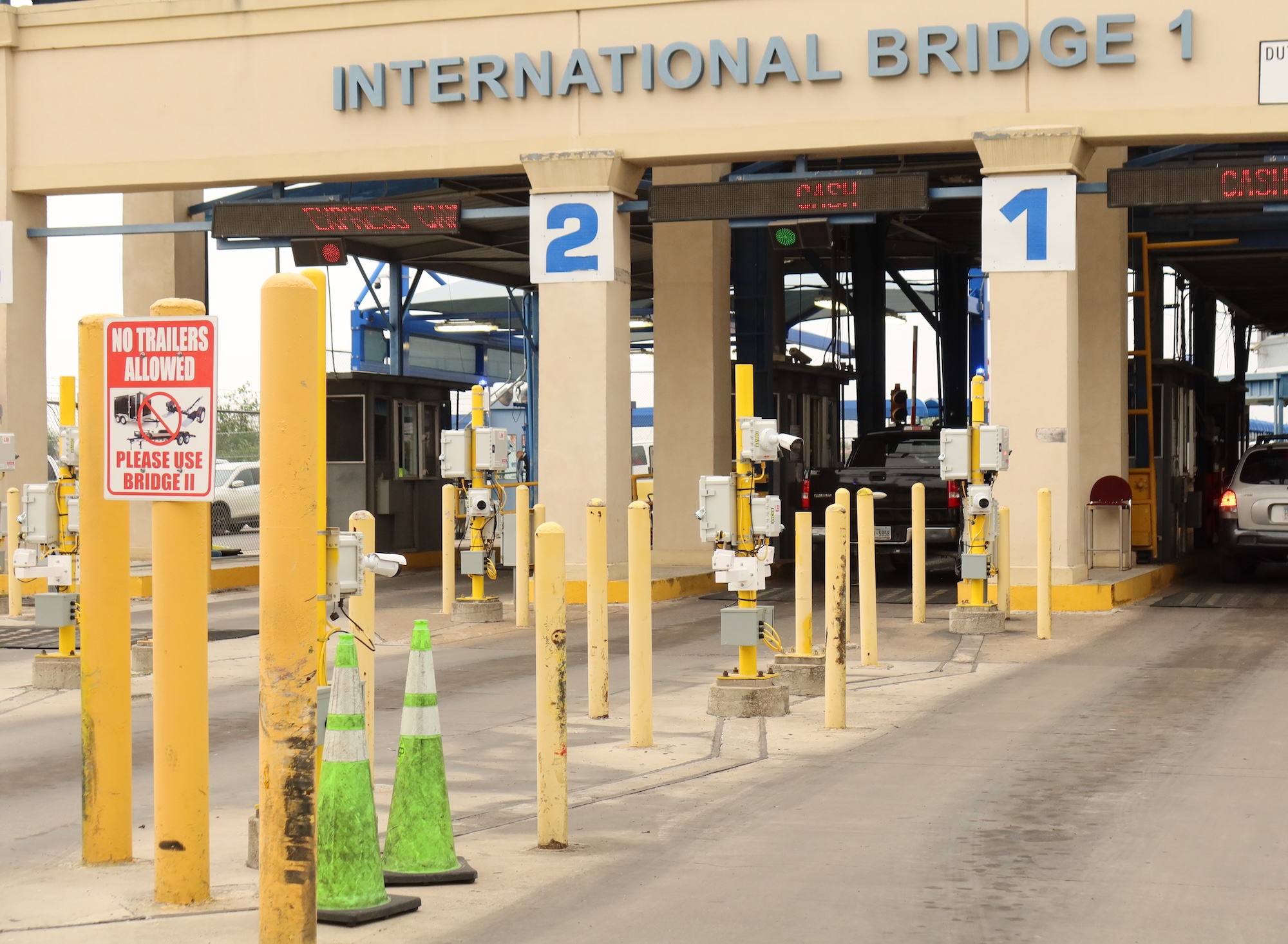 License plate readers along the lanes leading into a border crossing License plate readers along the lanes leading into a border crossing