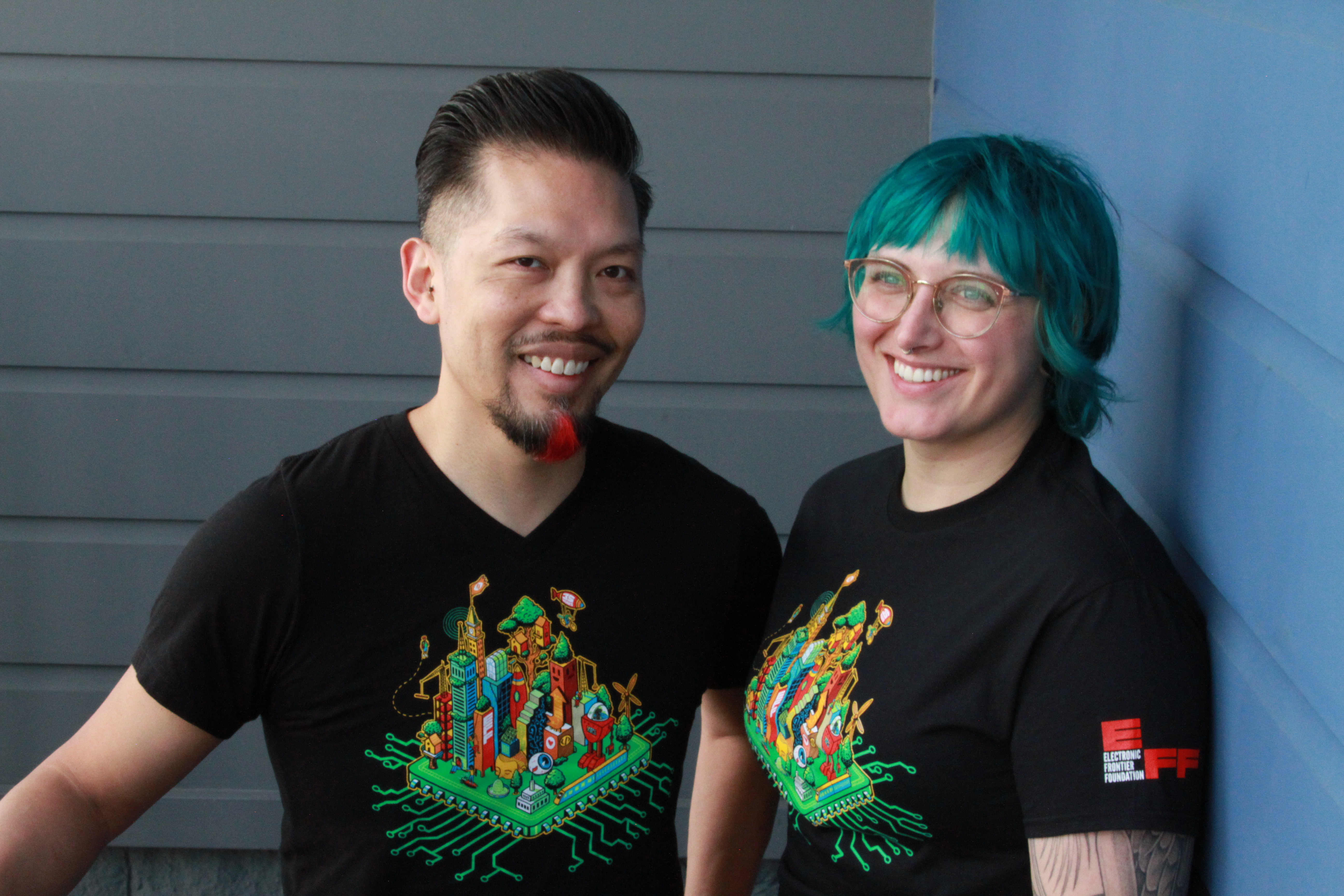 EFF staff wearing our new EFF35 Cityscape t-shirt EFF staff wearing our new EFF35 Cityscape t-shirt